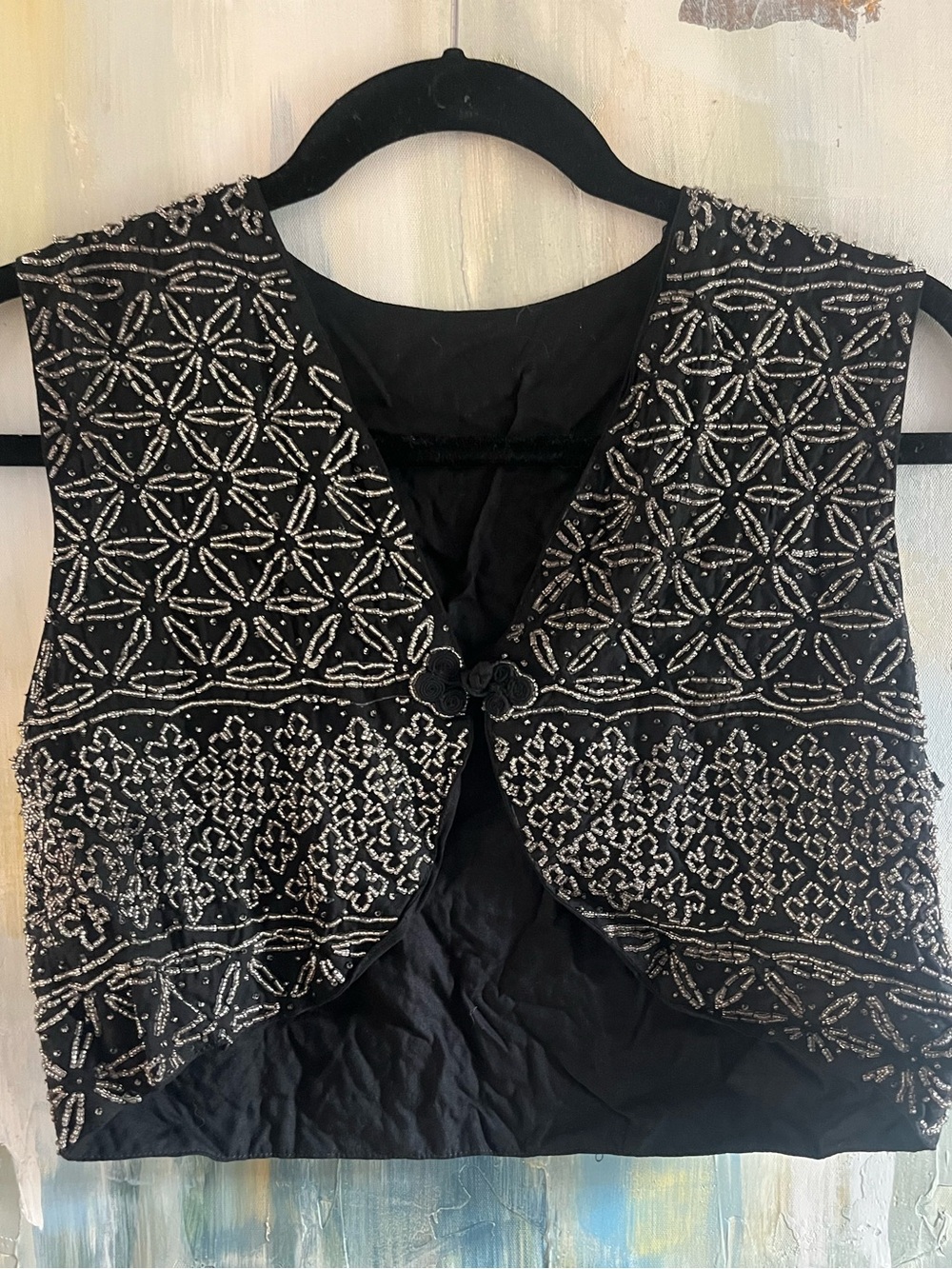 ✨ METASTUDIO Petites Black & Silver Hand-Beaded Cropped Vest – Size P
